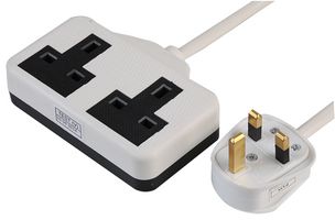 PELB1796 - Rubber Extension Lead, 2 Gang, 250V, 13A, 15m, White