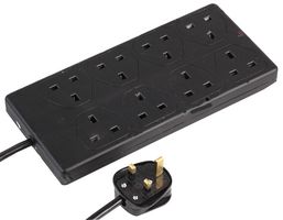 PEL01374 - 8 Gang Mains Extension Lead, 1m, Black