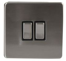 PELB1842 - 2-Gang Light Switch, Brushed Chrome