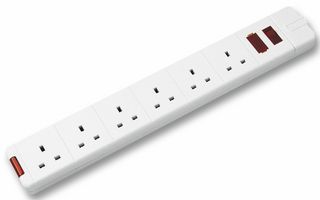 SWFG6W - 13A 6 Way Re-wireable Trailing Socket With Power Indicator & Replaceable Fuse