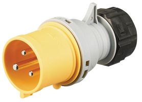 K9032YEL - 32A, 130V, Cable Mount CEE Plug, 2P+E, Yellow, IP44