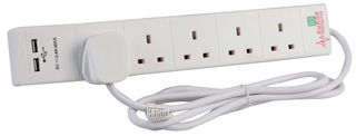 PELB1892 - 5 Gang Surge Protected Extension Lead with USB, 2m, White