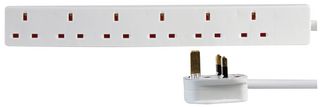 PELB1911 - 6 Gang Mains Extension Lead, 10m, White
