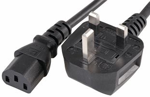 PEL00095 - UK Mains Plug with 13A Fuse to IEC C13 Socket Lead, 10A, 2m, Black