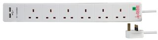 PEL00114 - 6 Gang Surge Protected Extension Lead with USB, 3m, White