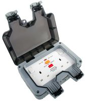 WP22RCD-01 - 13A 2 Way Outdoor Switched Mains Sockets with RCD, Polycarbonate Faceplate