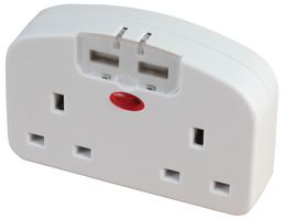 PEL00424 - Twin European Plug Adaptor with USB - White