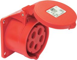 325-6 - 32A, 400V, Panel Mount CEE Socket, 3P+N+E, Red, IP44