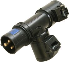 94325003 - 16A, 230V, CEE T Connect Splitter, 2P+E, Black, IP44 - 1 Plug 2 Sockets