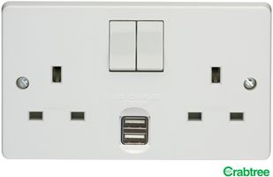 4306/USB/D - Double Pole Switched Socket with 2x USB Charging Ports, 2 Gang, 13A, White