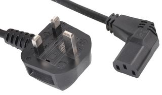 PELB1184 - UK Mains Plug to 90 Degree IEC C13 Socket, 10A, 3m
