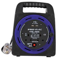 PEL00804 - 2 Gang Mains Extension Cassette Reel with USB, 10A, 15m
