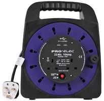 PEL00806 - 2 Gang Mains Extension Cassette Reel with USB, 13A, 25m