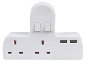 PEL00950 - 2-Gang Mains Adaptor with Dual USB Ports