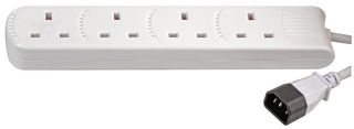 PEL01209 - IEC C14 Plug to 4-Gang Mains Extension Lead, 2m, White