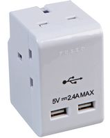 PEL01267 - 3-Gang Mains Adaptor with 2x USB Charging Ports
