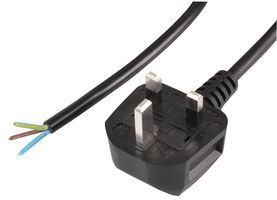 PEL01284 - UK Mains Plug with 5A Fuse to Bare Ends Mains Lead, 0.75mm, Black, 1m