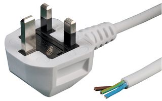 PEL01287 - UK Mains Plug with 13A Fuse to Bare Ends Mains Lead, 1mm, White, 1m