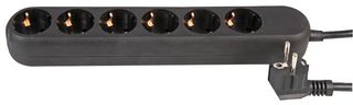 PEL01296 - Euro Mains Extension Lead, 6 Gang, 250V, 16A, 2m, Black