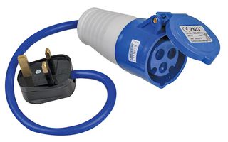 PELB0137 - UK Mains Plug with 13A Fuse to 16A 230V CEE Socket Lead, 2P+E, Blue, 350mm