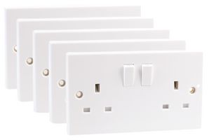 PELB1122 - Mains Sockets, 2 Gang, Switched, SP, 13A, White, Pack of 5