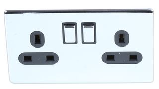 PELB1131 - Screwless Switched Mains Socket, 2 Gang, Double Pole, 13A, Polished Chrome
