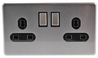 PELB1137 - Screwless Switched Mains Socket, 2 Gang, Double Pole, 13A, Stainless Steel