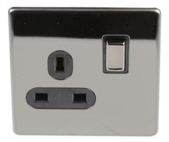 PELB1142 - Screwless Switched Mains Socket, 1 Gang, Double Pole, 13A, Black Nickel