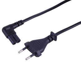 PELB1173 - Euro to IEC C7 Extension Lead, Right Angled, 2m, 2.5A, 250V, Black