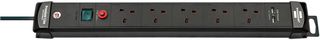 1951153600 - Premium-Line FB Mains Extension Lead with USB Charging, 5 Gang, 3m Lead, Black