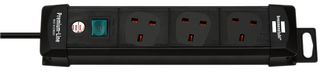 1951133101 - Premium-Line Mains Extension Lead, 3 Gang, 5m Lead, Black