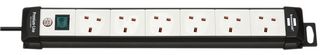 1951563100 - Premium-Line Mains Extension Lead, 6 Gang, 3m Lead, Black/Light Grey