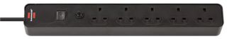1153253000 - Ecolor FB Mains Extension Lead, 5 Gang, 1.5m Lead, Black