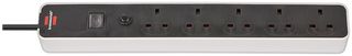 1153253020 - Ecolor FB Mains Extension Lead, 5 Gang, 1.5m Lead, Black/White