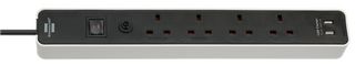 1153243026 - Ecolor FB Mains Extension Lead with USB Charging, 4 Gang, 3m Lead, Black/White