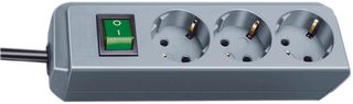 1152340015 - Eco-Line Switched Euro Mains Extension Lead, 3 Gang, 1.5m Lead, Silver Grey
