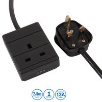 PELB1983 - 1 Gang Mains Extension Lead, 7.5m, Black