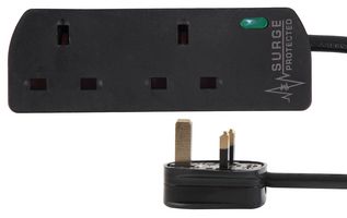 PELB1990 - 2 Gang Surge Protected Mains Extension Lead, 7.5m, Black