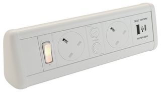 P-PACK DESK 2WU - P-Pack Desktop Power & USB Charging Unit, 2 Gang, 1x USB A, 1x USB C, White