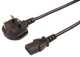 PELB2141 - UK Mains Plug to IEC C13 Power Lead, 10A, 1m, Black