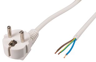PELB2189 - Right Angled Schuko to Bare Ends Mains Lead, 10A, 2m, White
