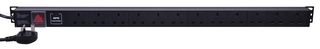 PDU12WAYSURGE1LED - Rack Mount Power Distribution Unit with Surge Protection, 12 Gang, UK Mains, 1U, Vertical