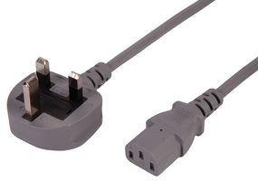 PELB2293 - UK Mains Plug to IEC C13 Power Lead, 10A, 2m, Grey