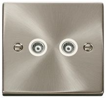 VPSC159WH - Isolated Coaxial Socket, 2 Gang, Satin Chrome