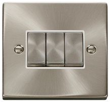 VPSC413WH - Light Switch, 3 Gang, 2 Way, 10AX, Satin Chrome