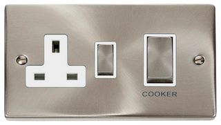 VPSC504WH - Double Pole Cooker Switch & Switched Socket, 2 Gang, 45A, Satin Chrome