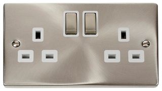 VPSC536WH - Switched Socket, 2 Gang, Double Pole, 13A, Satin Chrome