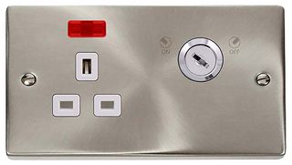 VPSC655WH - Key Lockable Switched Socket with Neon, 2 Gang, Double Pole, 13A, Satin Chrome