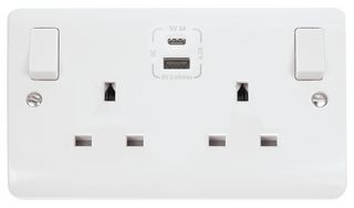 CMA786 - Switched Sockets with USB A & USB C Sockets, 2 Gang, Double Pole, 13A, White