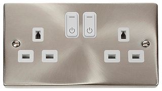 VPSC30536WH - Smart Switched Socket, 2 Gang, Double Pole, 13A, Satin Chrome